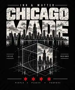 Chicago Made design, skyline inside the lettering