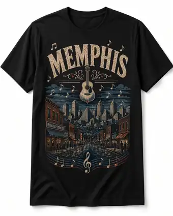 Memphis vintage skyline design on a black tee