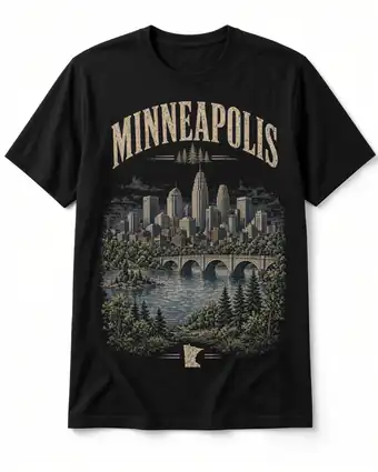 Minneapolis vintage skyline design on a black tee
