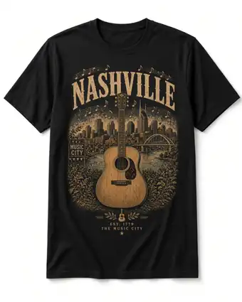 Nashville vintage skyline design on a black tee