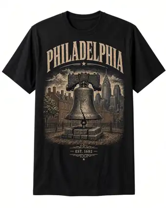 Philadelphia vintage skyline design on a black tee
