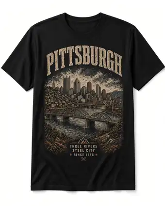 Pittsburgh vintage skyline design on a black tee