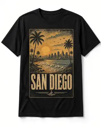 San Diego vintage skyline design on a black tee