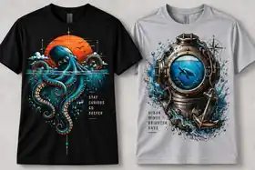Octopus and diver helmet tees